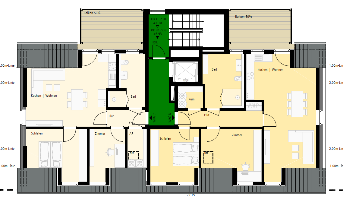 Grundriss Dachgeschoss, 2 Wohnungen